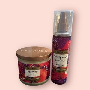 beloved pomegranate and geranium candle & body mist set